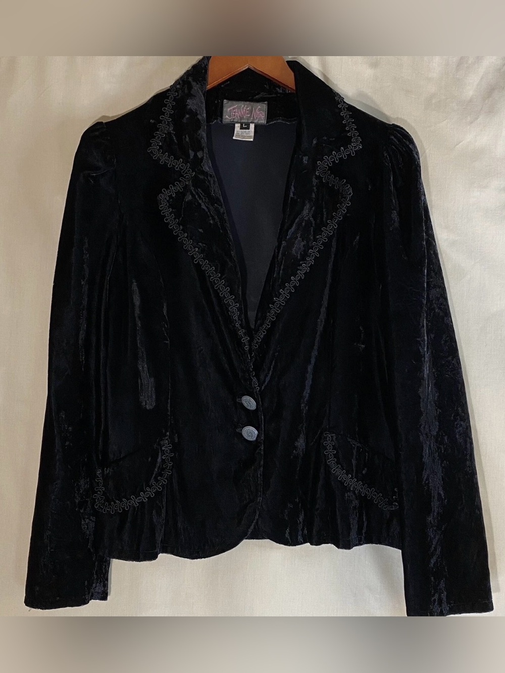 Jeannie Nitro Black Crushed Velvet Blazer Jacket  2 Buttons Y2K Size Large